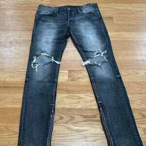 MNML Distressed Jeans with Ankle Zippers - Black